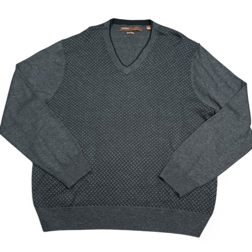 Perry Ellis Merino Wool Blend Sweater Mens Size XL Gray V Neck Knit Pullover‎